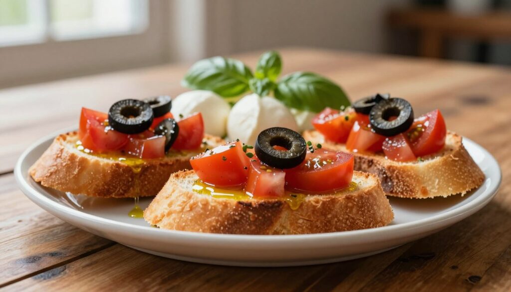 bruschetta z oliwkami i pomidorami